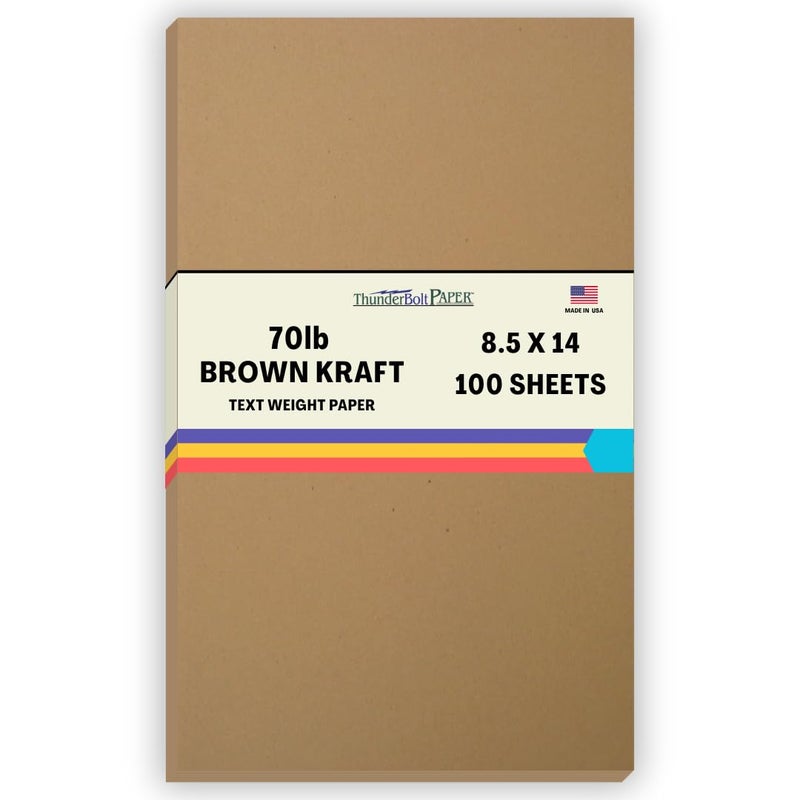 ThunderBolt Paper 100 Brown Kraft Fiber 28/70# Text (NOT Card/Cover) Paper Sheets - 8.5" X 14" - 70lb/Pound Weight (8.5X14 Inches) Legal|Menu Size - Rich Earthy Color with Natural Fibers - Smooth Finish - Image 1